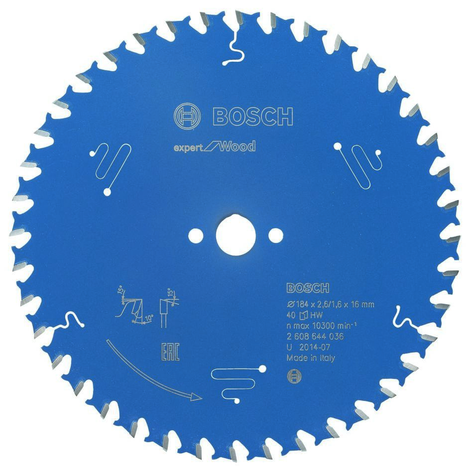 Bosch Bleu Accessoires 2608644036 Lame de scie circulaire carbure Expert pour bois 184 x 16 x 40T
