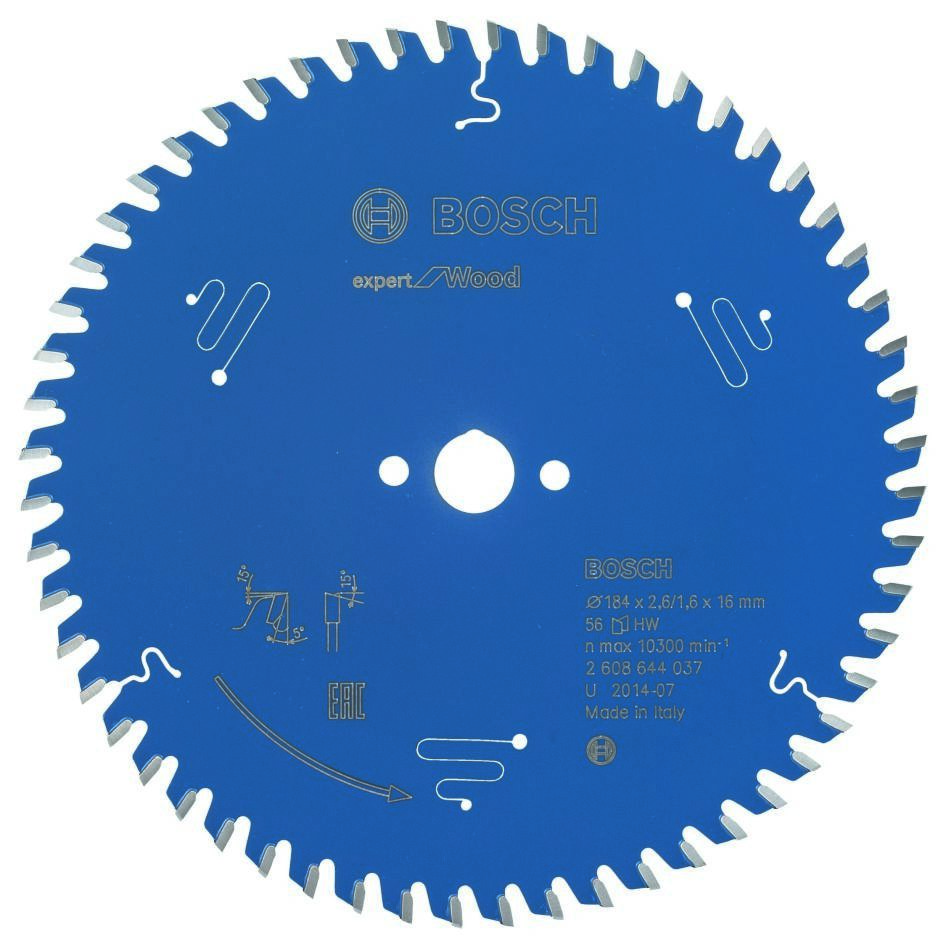 Bosch Bleu Accessoires 2608644037 Lame de scie circulaire carbure Expert pour bois 184 x 16 x 56T