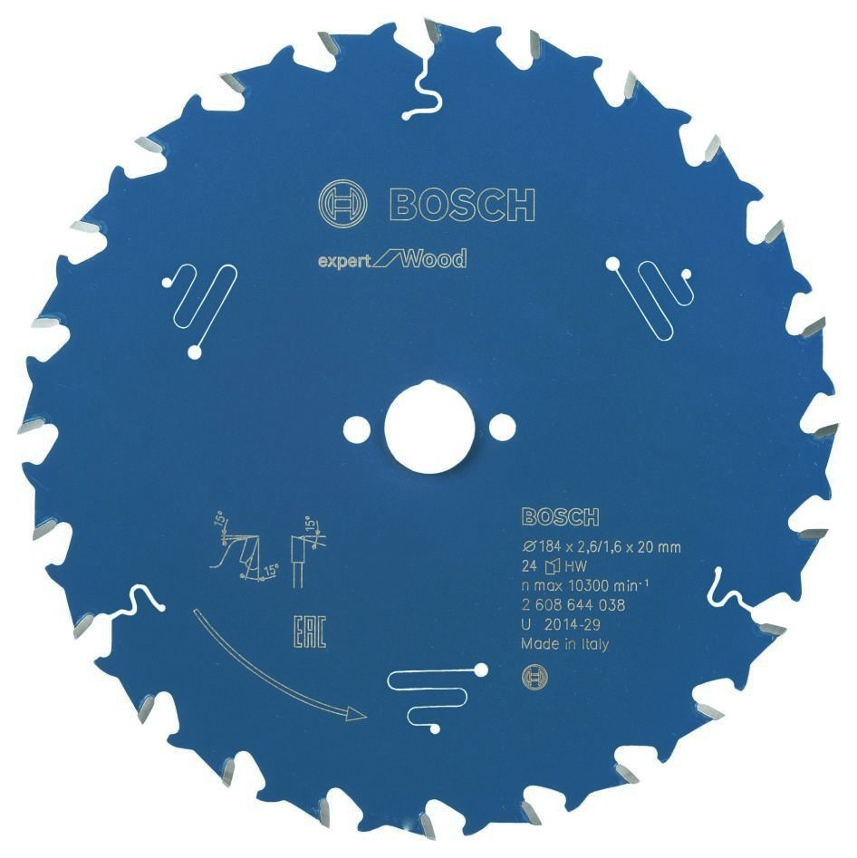 Bosch Bleu Accessoires 2608644038 Lame de scie circulaire carbure Expert pour bois 184 x 20 x 24T