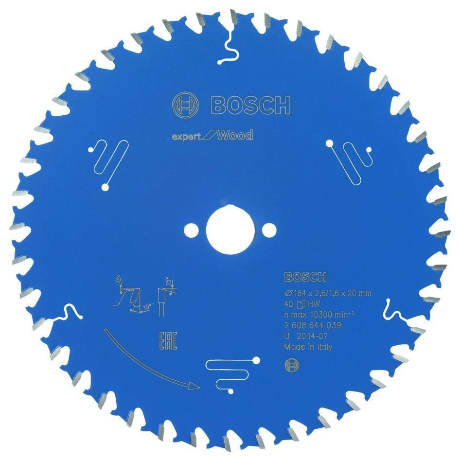 Bosch Bleu Accessoires 2608644039 Lame de scie circulaire carbure Expert pour bois 184 x 20 x 40T