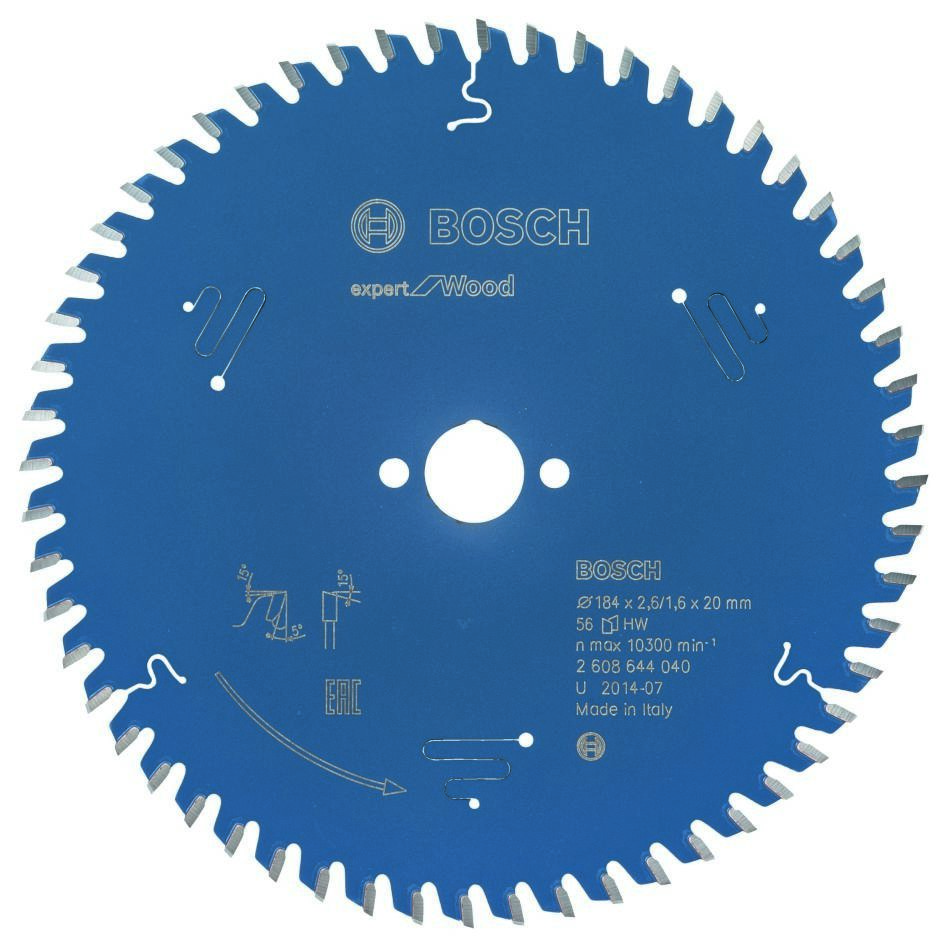 Bosch Bleu Accessoires 2608644040 Lame de scie circulaire carbure Expert pour bois 184 x 20 x 56T