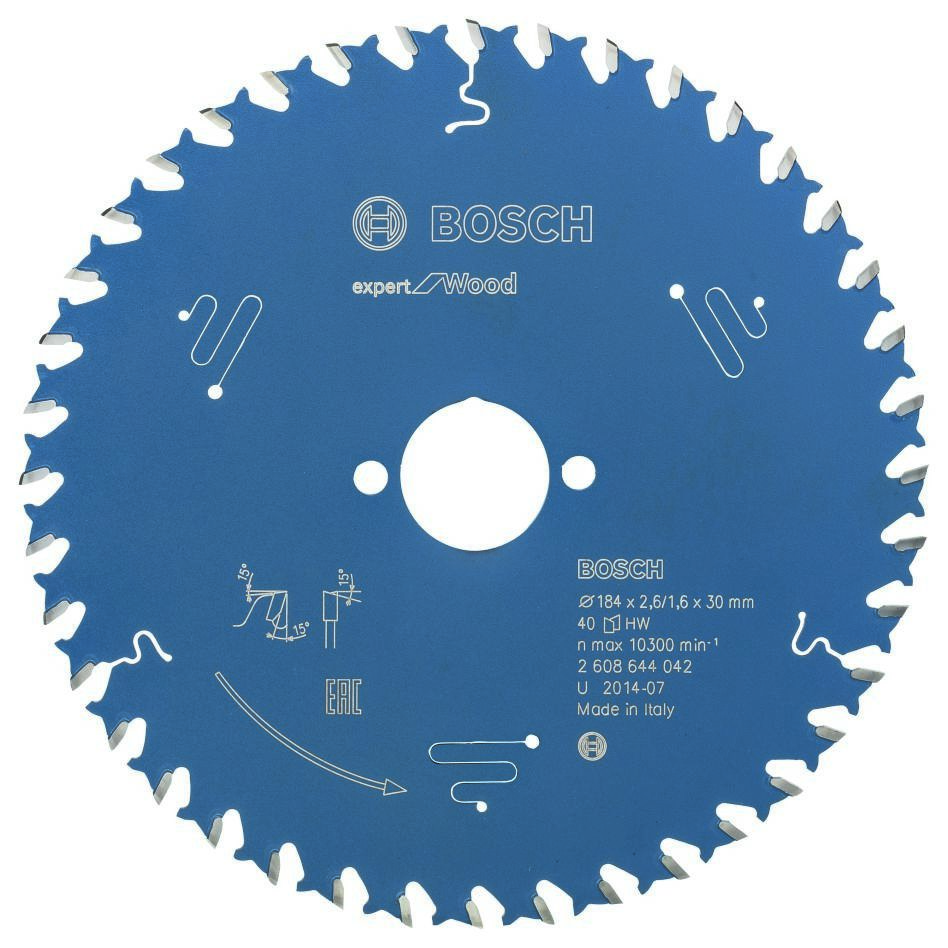 Bosch Bleu Accessoires 2608644042 Lame de scie circulaire carbure Expert pour bois 184 x 30 x 40T