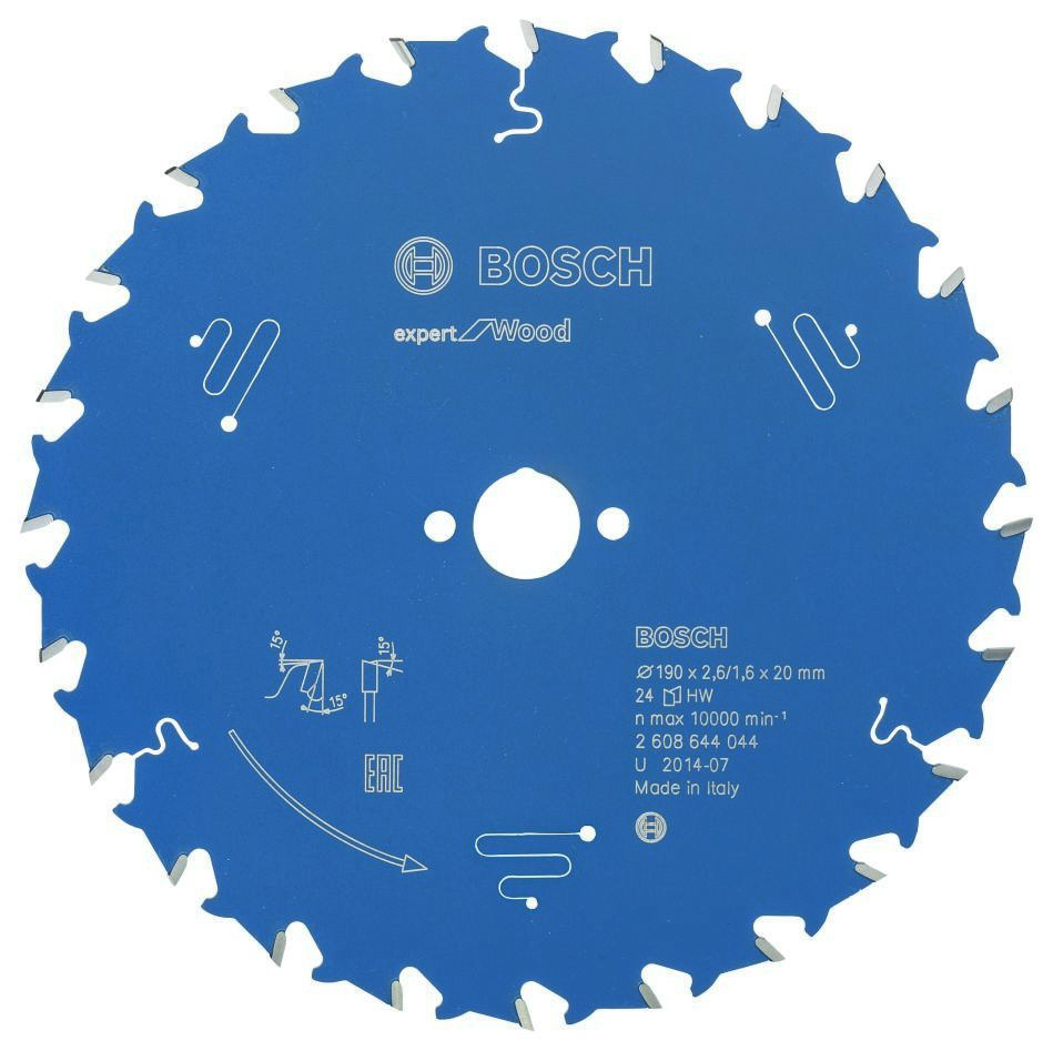 Bosch Bleu Accessoires 2608644044 Lame de scie circulaire carbure Expert pour bois 190 x 20 x 24T