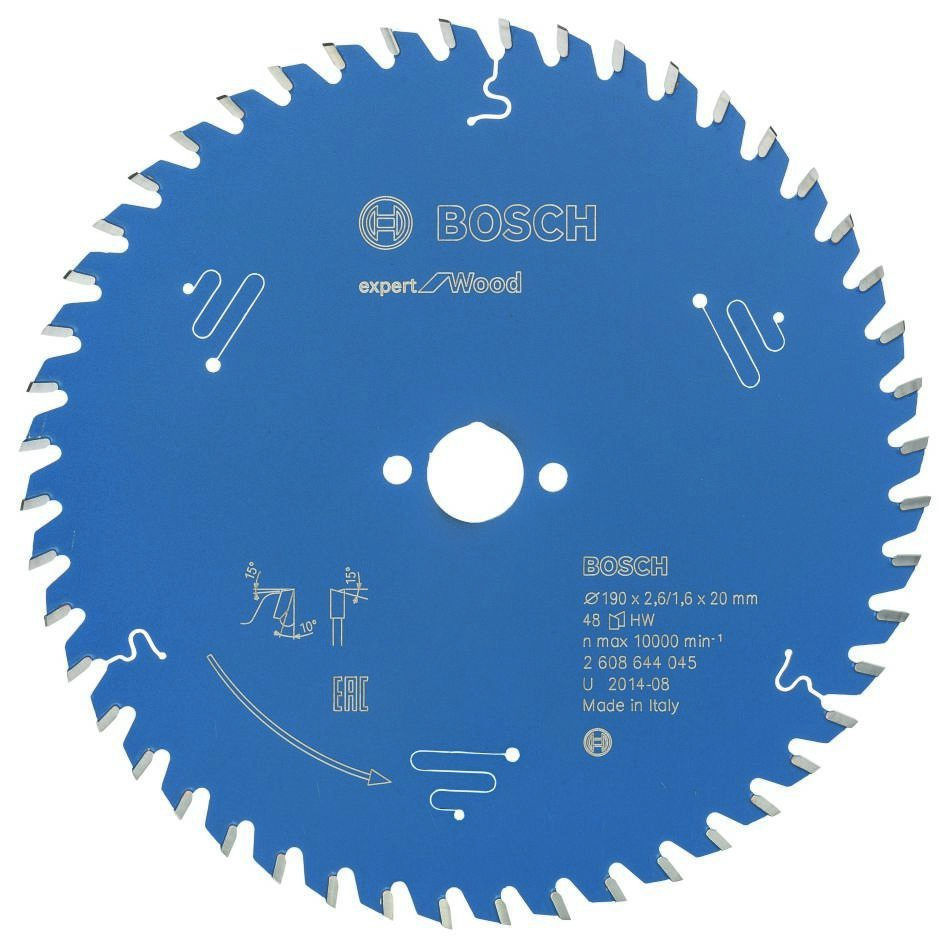 Bosch Bleu Accessoires 2608644045 Lame de scie circulaire carbure Expert pour bois 190 x 20 x 48T