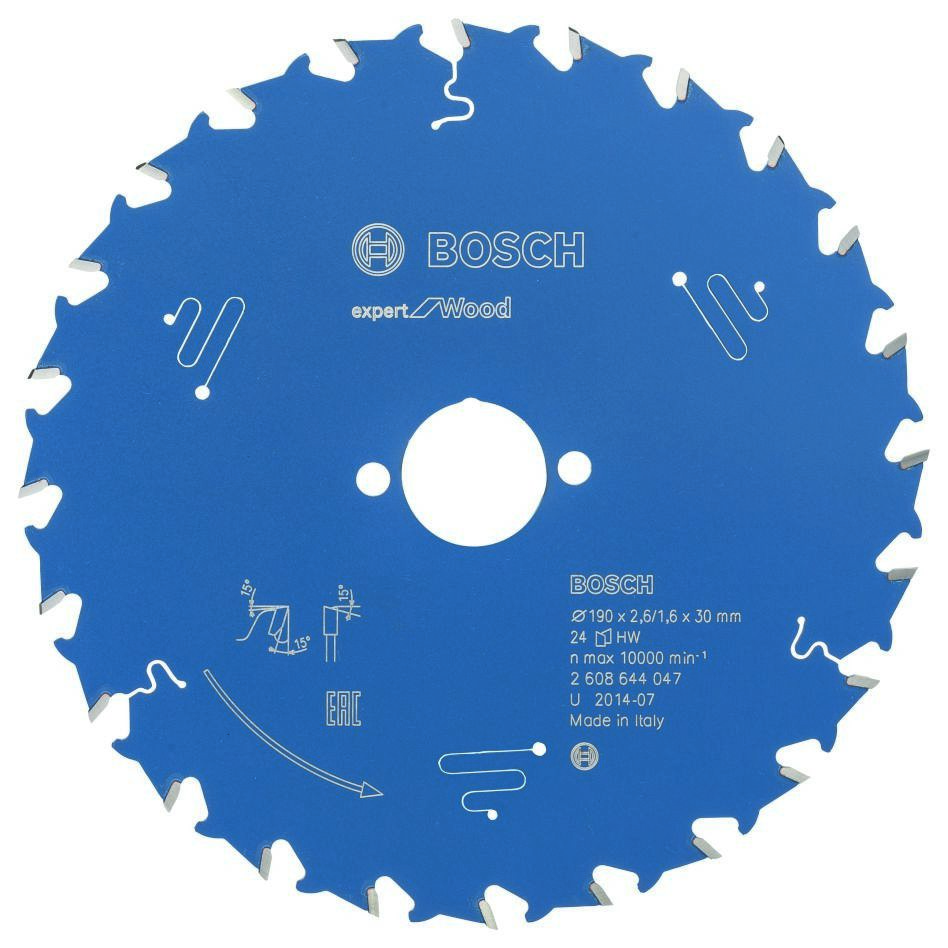 Bosch Bleu Accessoires 2608644047 Lame de scie circulaire carbure Expert pour bois 190 x 30 x 24T