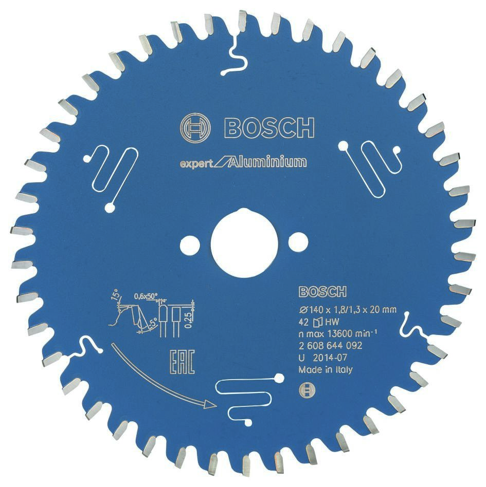 Bosch Bleu Accessoires 2608644092 Lame de scie circulaire carbure Expert pour aluminium 140 x 20 x 42T