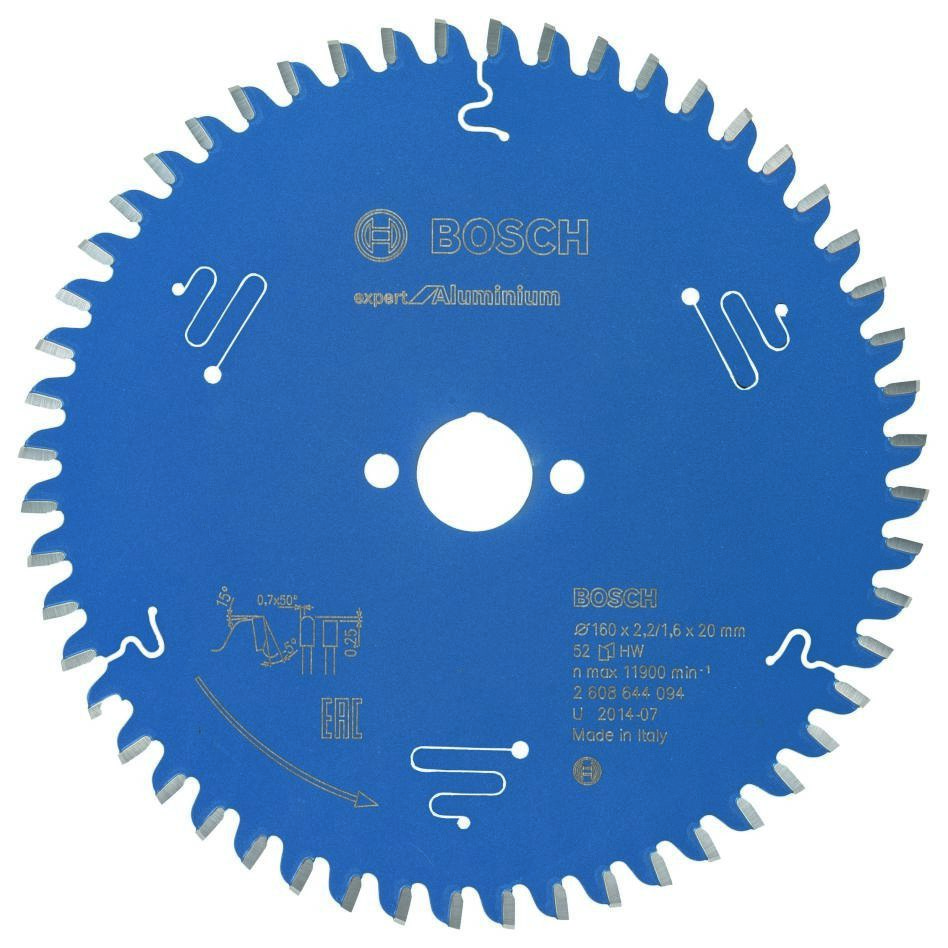 Bosch Bleu Accessoires 2608644094 Lame de scie circulaire carbure Expert pour aluminium 160 x 20 x 52T