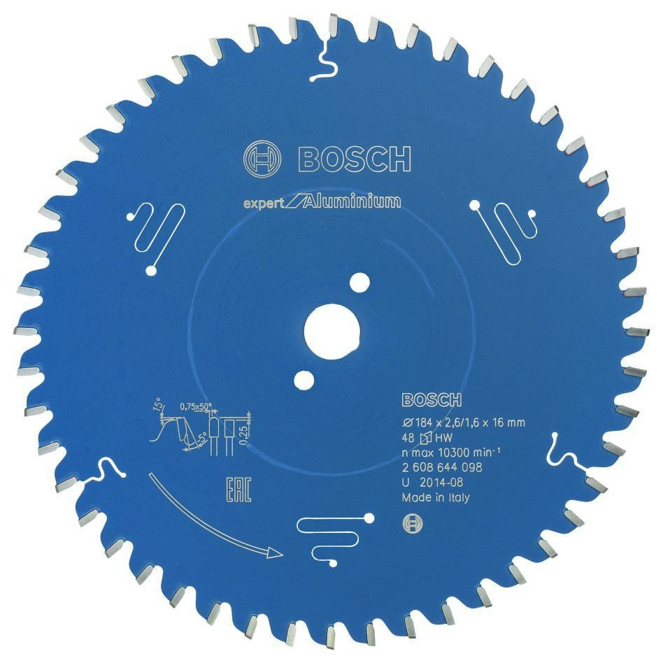Bosch Bleu Accessoires 2608644098 Lame de scie circulaire carbure Expert pour aluminium 184 x 16 x 48T