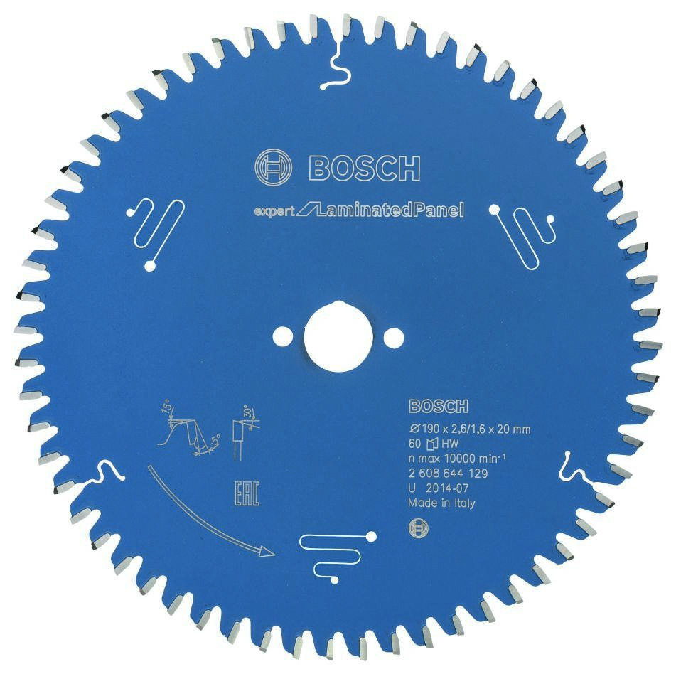 Bosch Bleu Accessoires 2608644129 Lame de scie circulaire carbure Expert pour panneaux stratifiés 190 x 20 x 60T