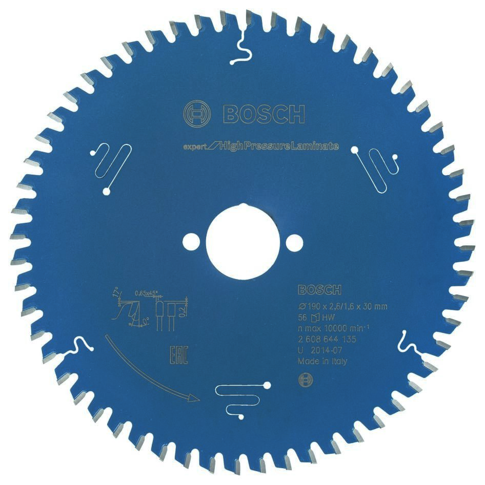 Bosch Bleu Accessoires 2608644135 Lame de scie circulaire carbure Expert pour stratifié haute pression 190 x 30 x 56 2608644135