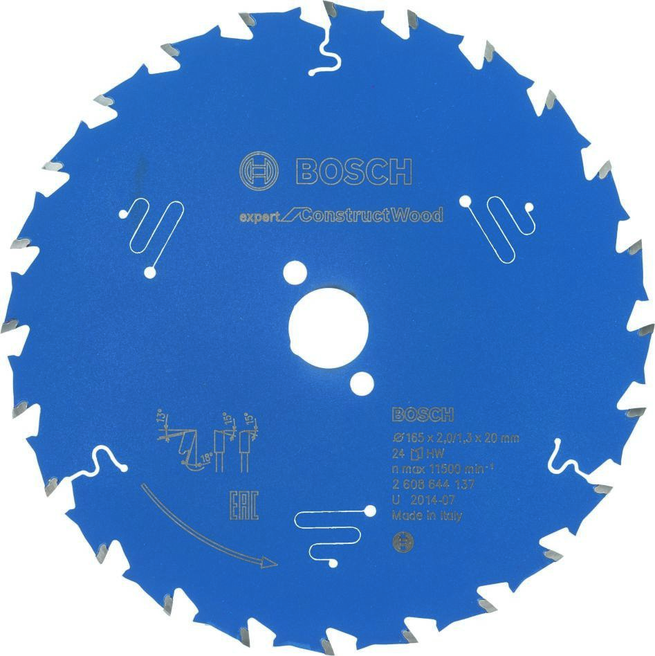 Bosch Bleu Accessoires 2608644137 Lame de scie circulaire carbure Expert pour bois de construction 165 x 20 x 24T