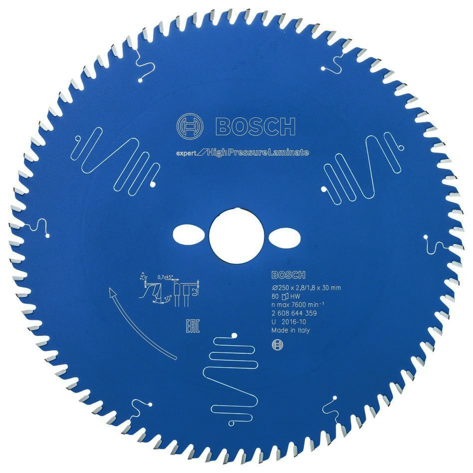 Bosch Bleu Accessoires 2608644359 Lame de scie circulaire carbure Expert pour stratifié haute pression 250 x 30 x 80T 2608644359