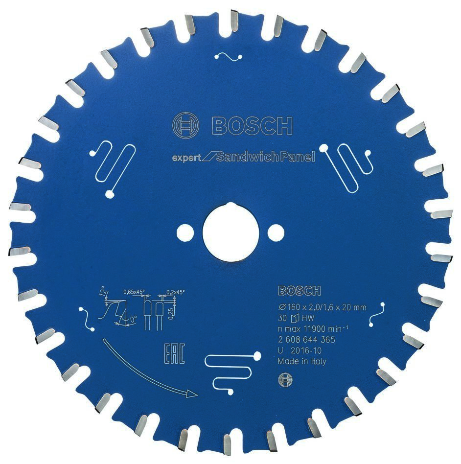 Bosch Bleu Accessoires 2608644365 Lame de scie circulaire carbure Expert pour panneau sandwich 160 x 20 x 30