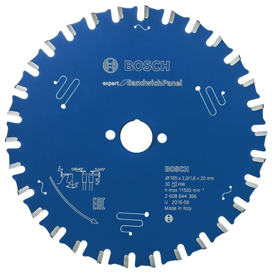 Bosch Bleu Accessoires 2608644366 Lame de scie circulaire carbure Expert pour panneau sandwich 165 x 20 x 30