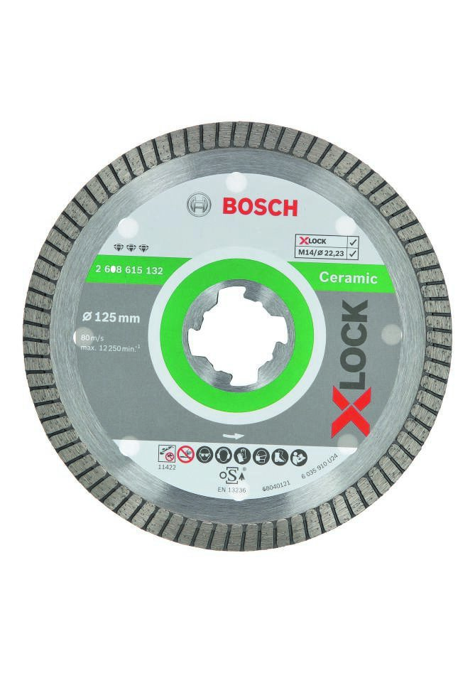 Bosch Bleu Accessoires 2608615132 X-LOCK Disque de coupe diamanté Meilleur pour Ceramic Clean Turbo 125 x 22,23 x 1,4 x 7 mm 2608615132