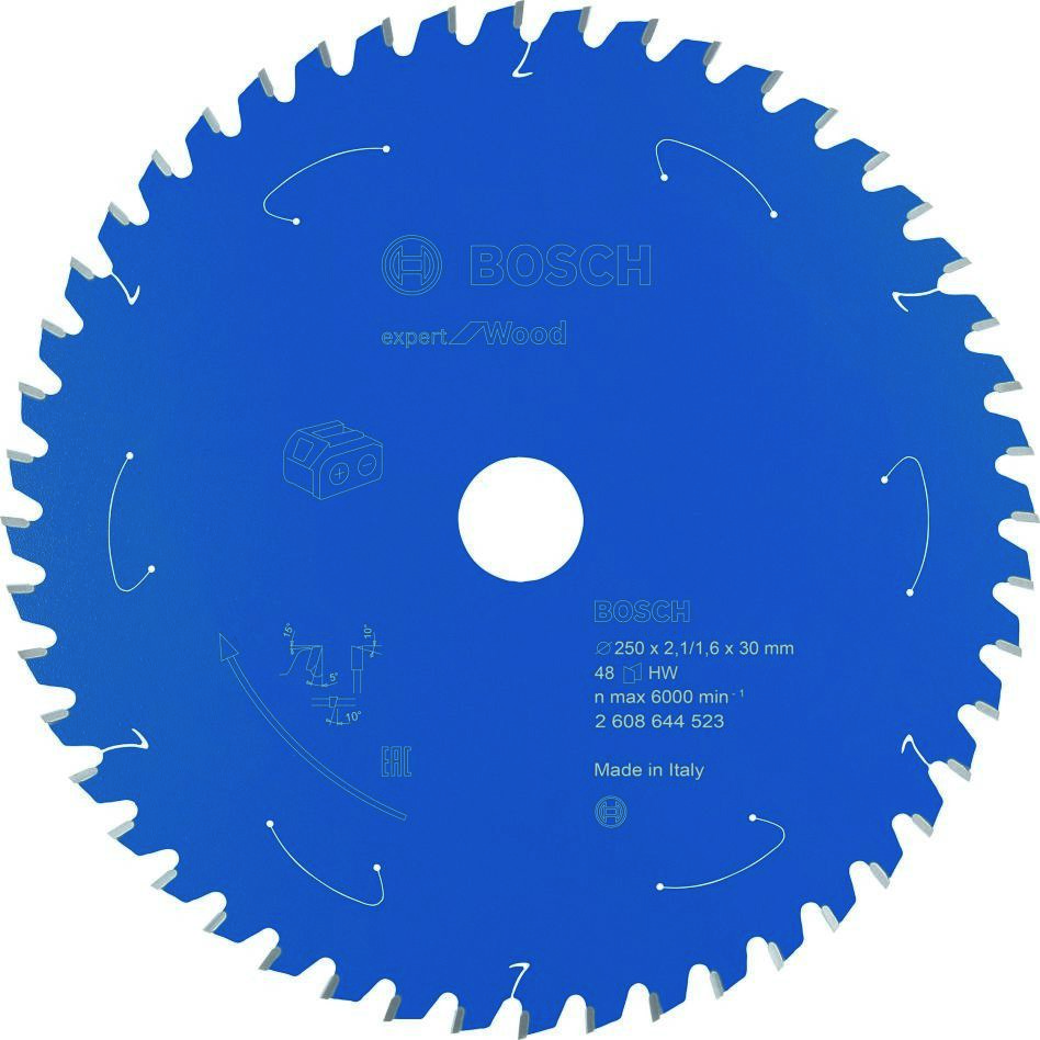 Bosch Bleu Accessoires 2608644523 Lame de scie circulaire carbure Wood Expert pour scies sans fil 250 x 30 x T48