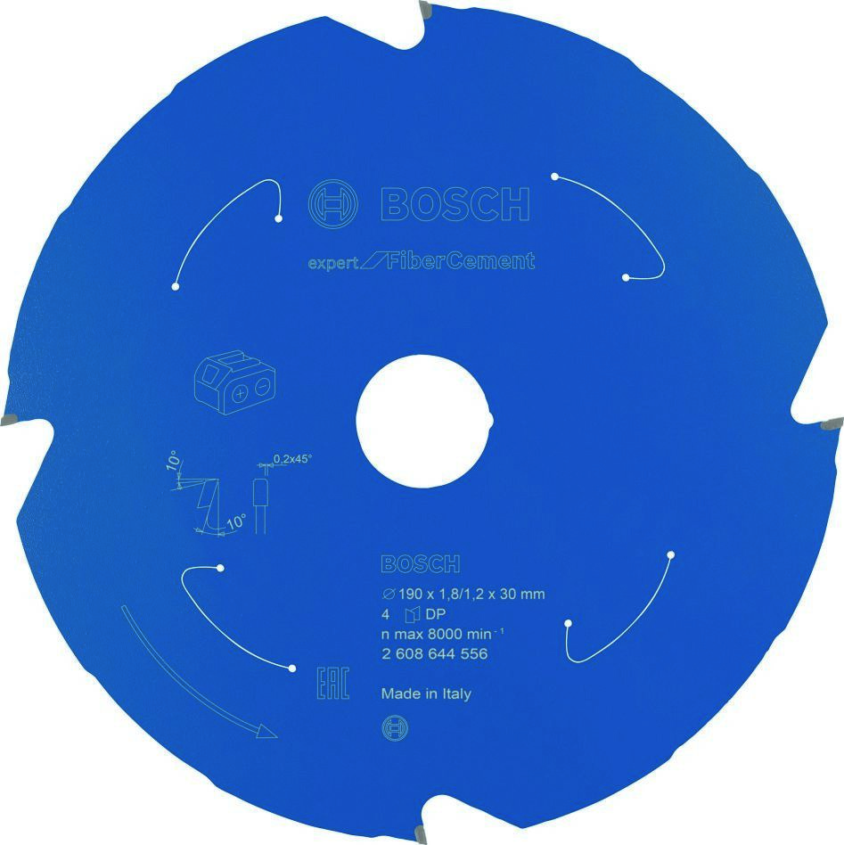 Bosch Bleu Accessoires 2608644556 Lame de scie circulaire carbure Fibre Cement Expert pour scies sans fil 190 x 30 x T4 2608644556