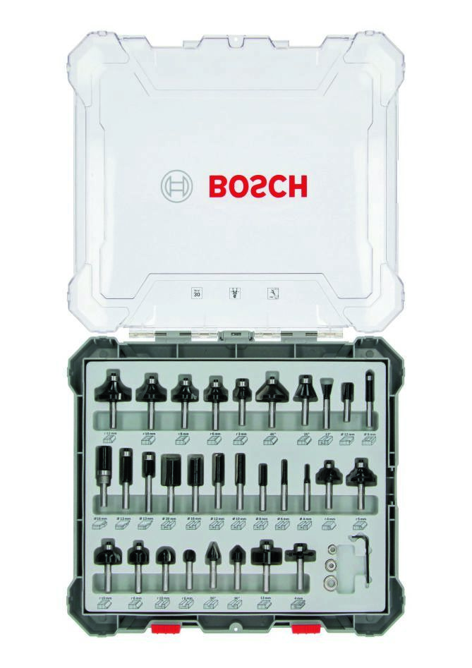Bosch Bleu Accessoires 2607017474 Jeu de 30 fraises mixtes avec tige de 6 mm
