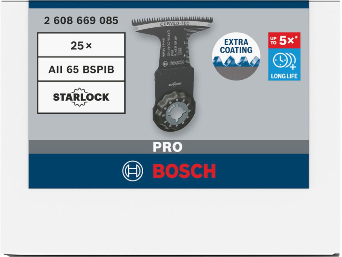 Bosch Bleu Accessoires 2608669085 PRO Starlock AII 65 BSPIB Lame de scie amovible Bois dur Curved-Tec 65 x 40 Bulk