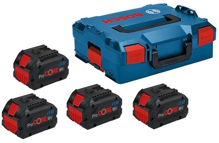Bosch Bleu Accessoires 1600A02A2U Ensemble de batteries dans L-Boxx - 4 x Batterie ProCore 18V 5,5 Ah Li-ion