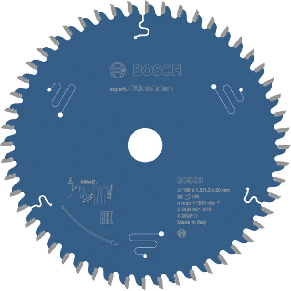 Bosch Bleu Accessoires 2608901876 Lame de scie circulaire Expert pour Aluminium 168x20x1.8/1.2x52T