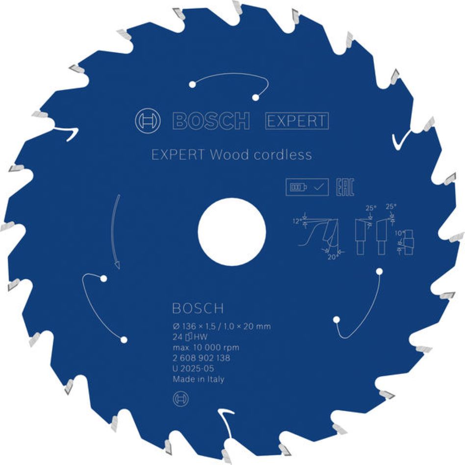 Bosch Bleu Accessoires 2608902138 EXPERT Lame de scie circulaire Bois sans fil 136 x 1,5/1 x 20 mm T24