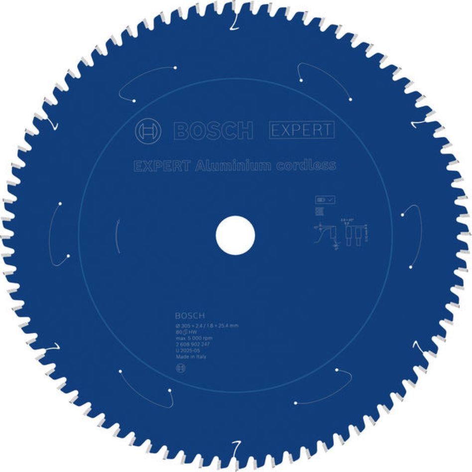 Bosch Bleu Accessoires 2608902247 EXPERT Lame de scie circulaire Aluminium sans fil 305 x 2,4/1,8 x 25,4 mm T80