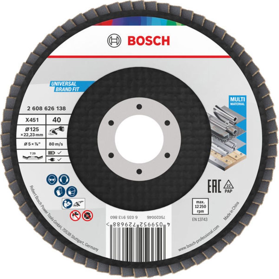 Bosch Bleu Accessoires 2608626138 Disque à lamelles X451 Multi Material ø125 mm grain 40 version angulaire