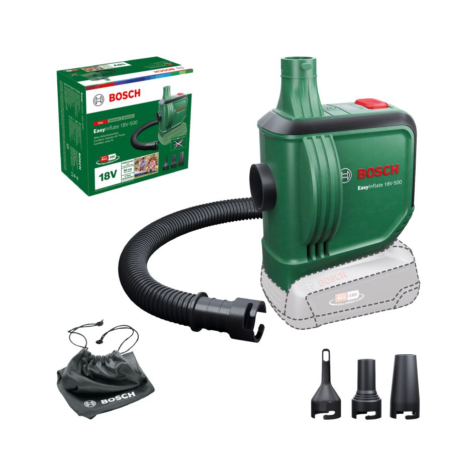 Bosch Vert 0603947200 EasyInflate 18V-500 Battery volume pump set excl. batteries et chargeur en boîte