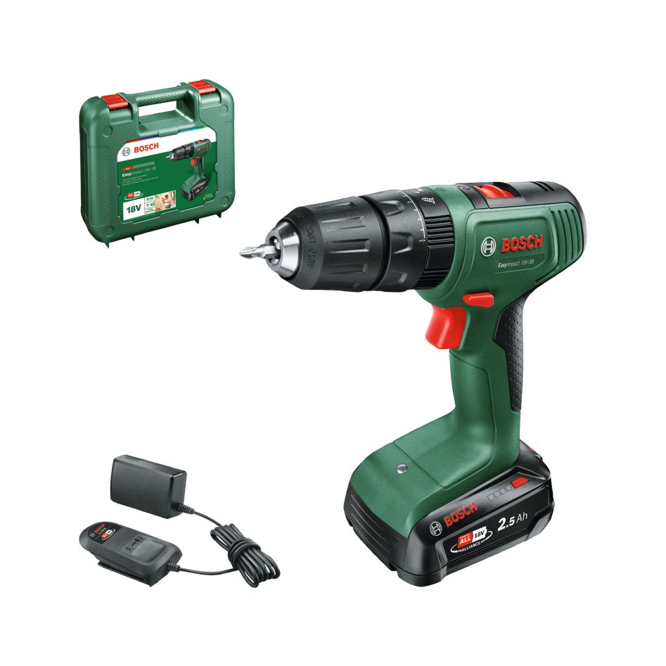 Bosch Vert 0615A5008L EasyImpact 18V-38 Tournevis sans fil 1x batterie 18V 2.5Ah et chargeur AL 18V-20 en mallette