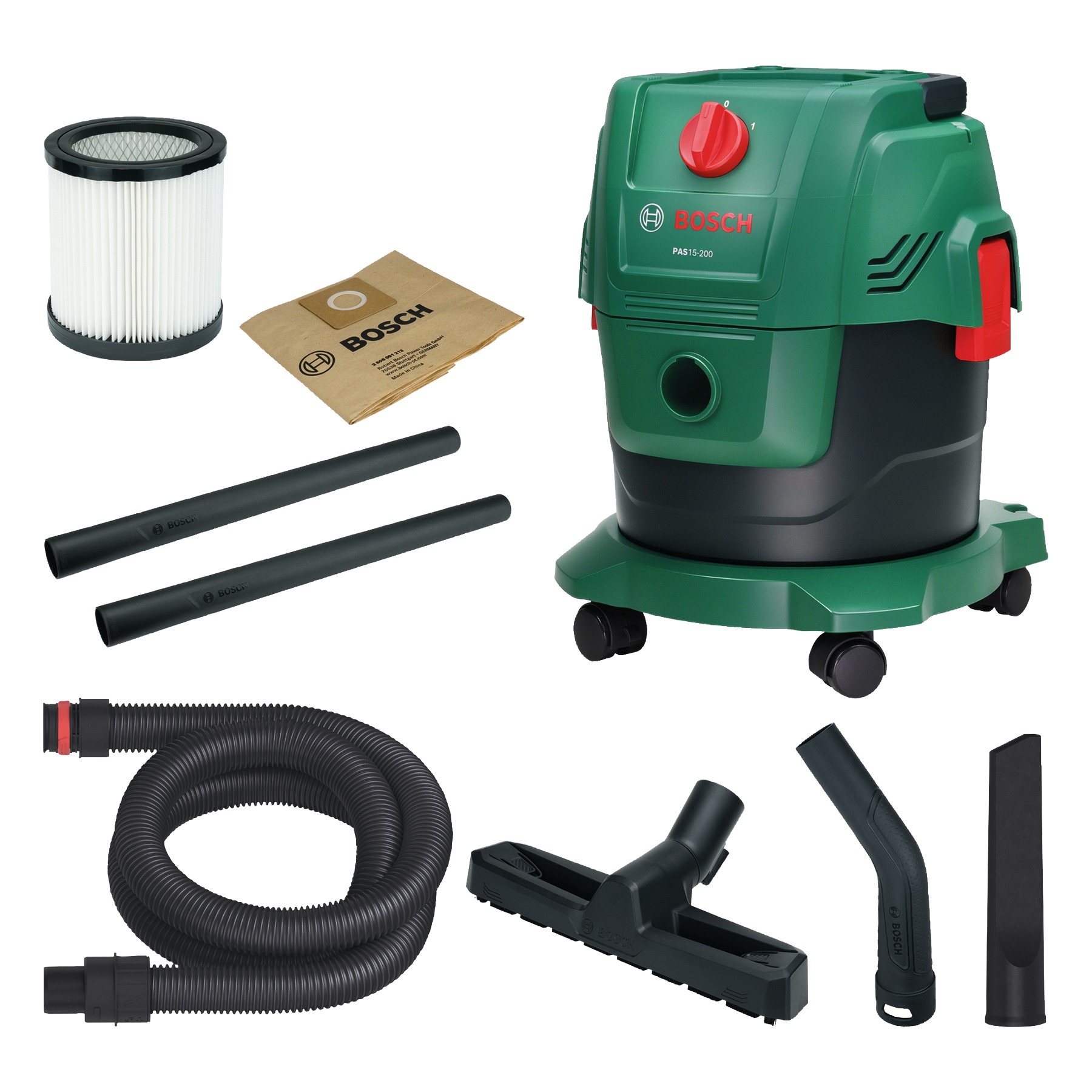Bosch Vert 06033E7000 PAS15-200 Aspirateur avec accessoires en coffret