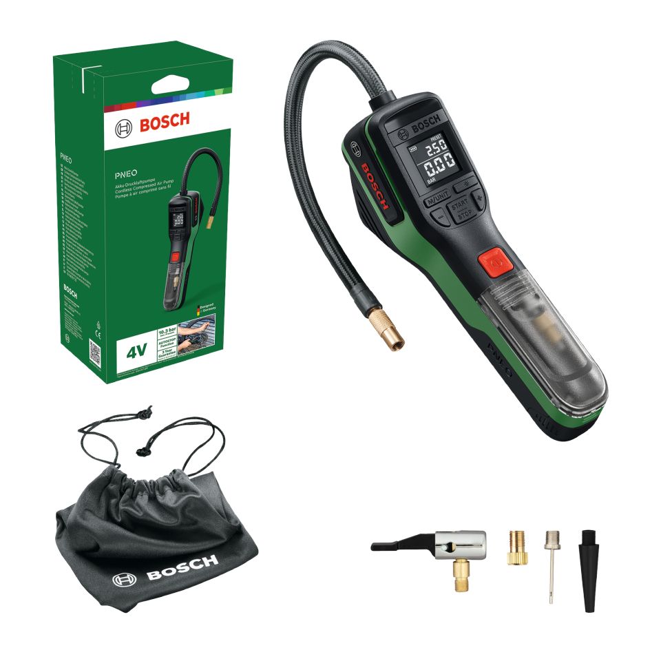 Bosch Vert 0603947500 PNEO 4V cordless air pump set 1x 4V battery 3.0Ah battery in box