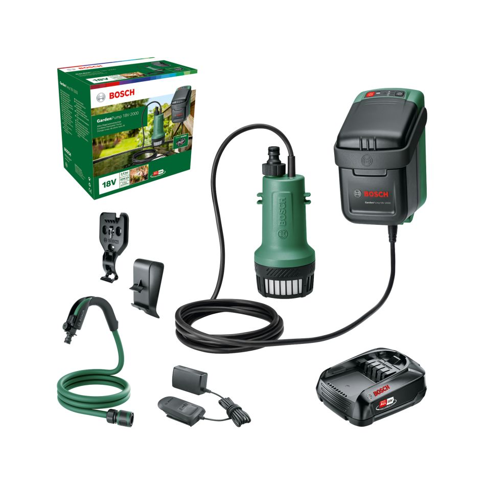 Bosch Vert 06008C4202 Pompe GardenPump 18V-2000 Accuregenton 1x batterie 18V 2.5 Ah et chargeur