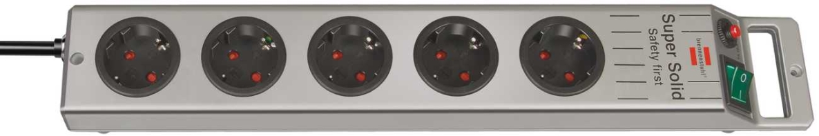 Brennenstuhl 1153340115 Super-Solid-Line prise multiple 5 voies argent 2,5m H05VV-F 3G1,5