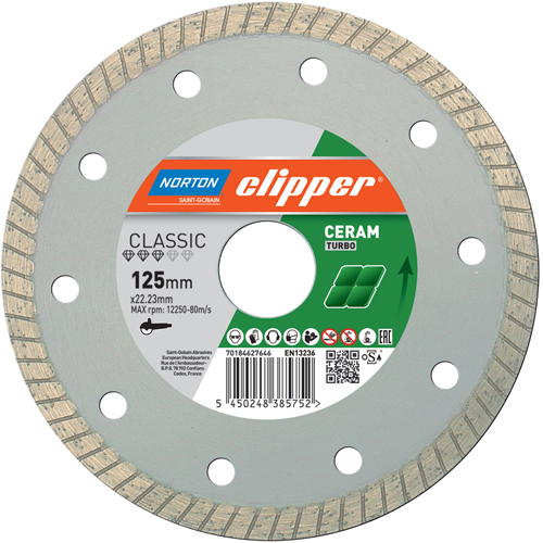 Norton Clipper 70184627645 Lame de scie Classic Ceramic Turbo Diamond 115 x 22,23 mm