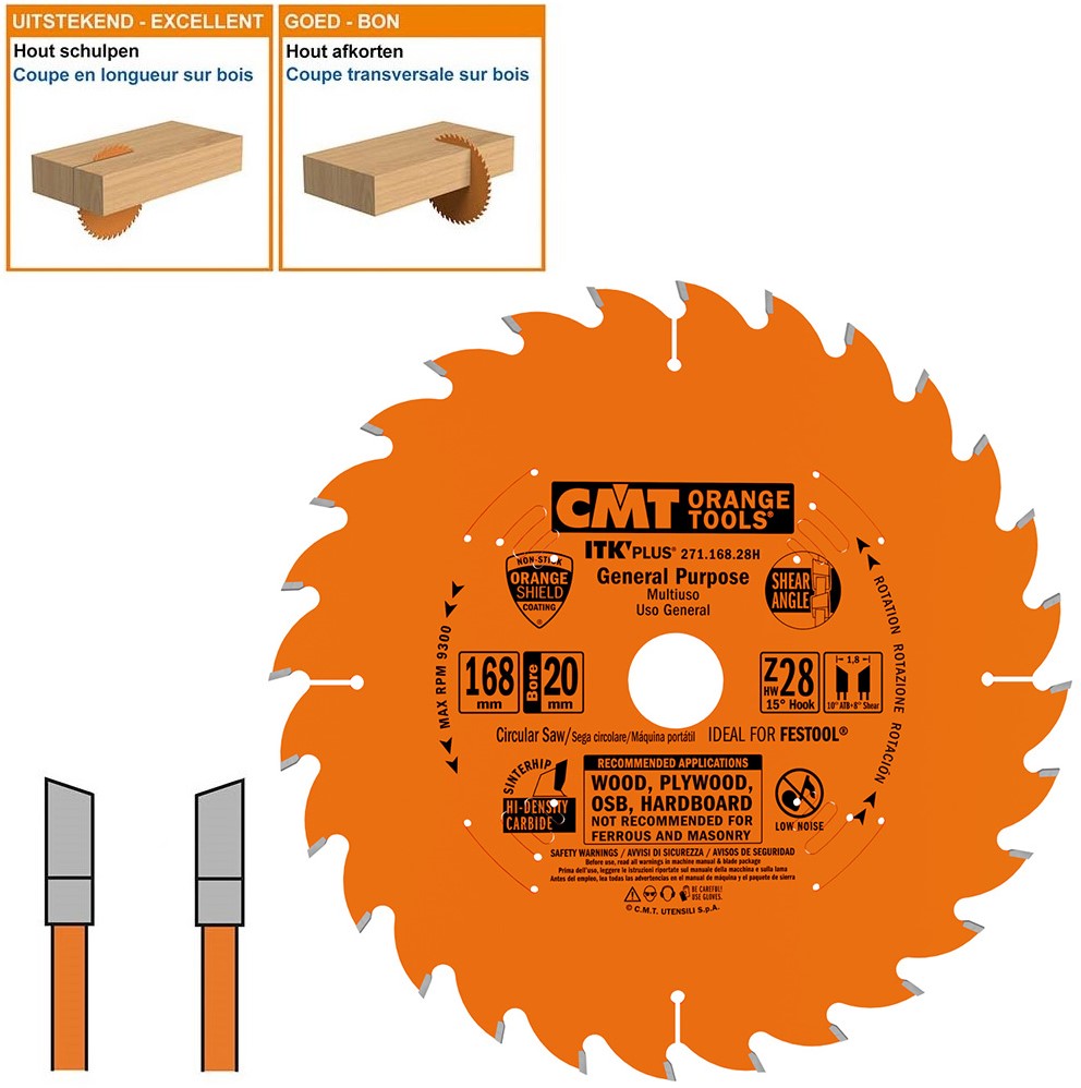 CMT 271.168.28H ITK-Plus Lame de scie pour pâte à papier et tronçonnage Bois avec dents en carbure 168 x 20 x 1,2 x 28T
