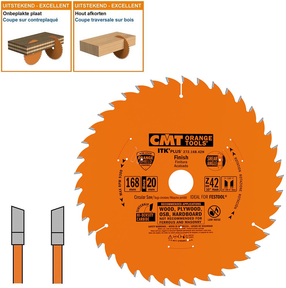CMT 272.168.42H ITK-Plus Universal Lame de scie à bois avec dents HW 168 x 20 x 1.2 x 42T