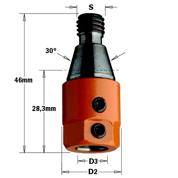 CMT 303.000.01 Mandrin M10 conique 30° - Droite 19,5 mm