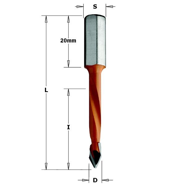 CMT 367.080.11 Foret à cheville pointue 8mm - tige 8x20 - Droite