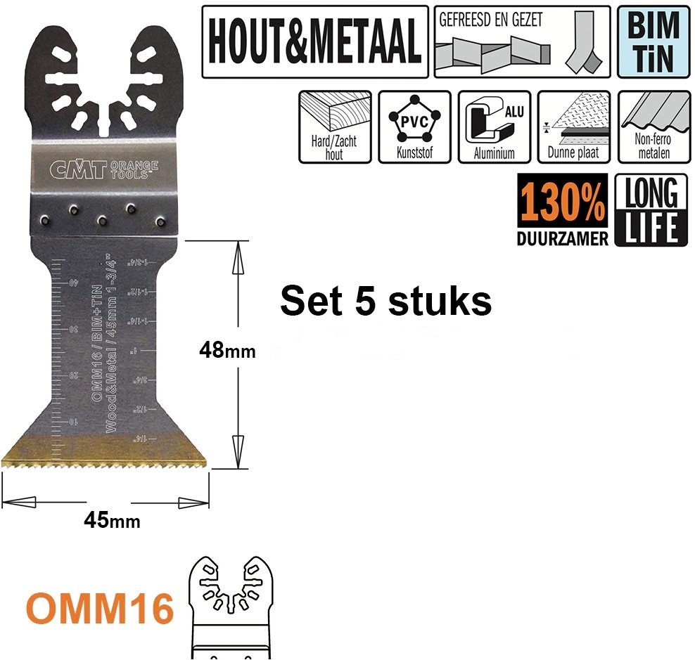 CMT OMM16-x5 Lame de scie multitool pour bois et métal 45 mm 5 pièces