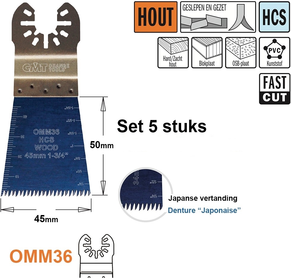 CMT OMM36-x5 Lame de scie multitool (dents japonaises) pour bois 45 mm 5 pièces