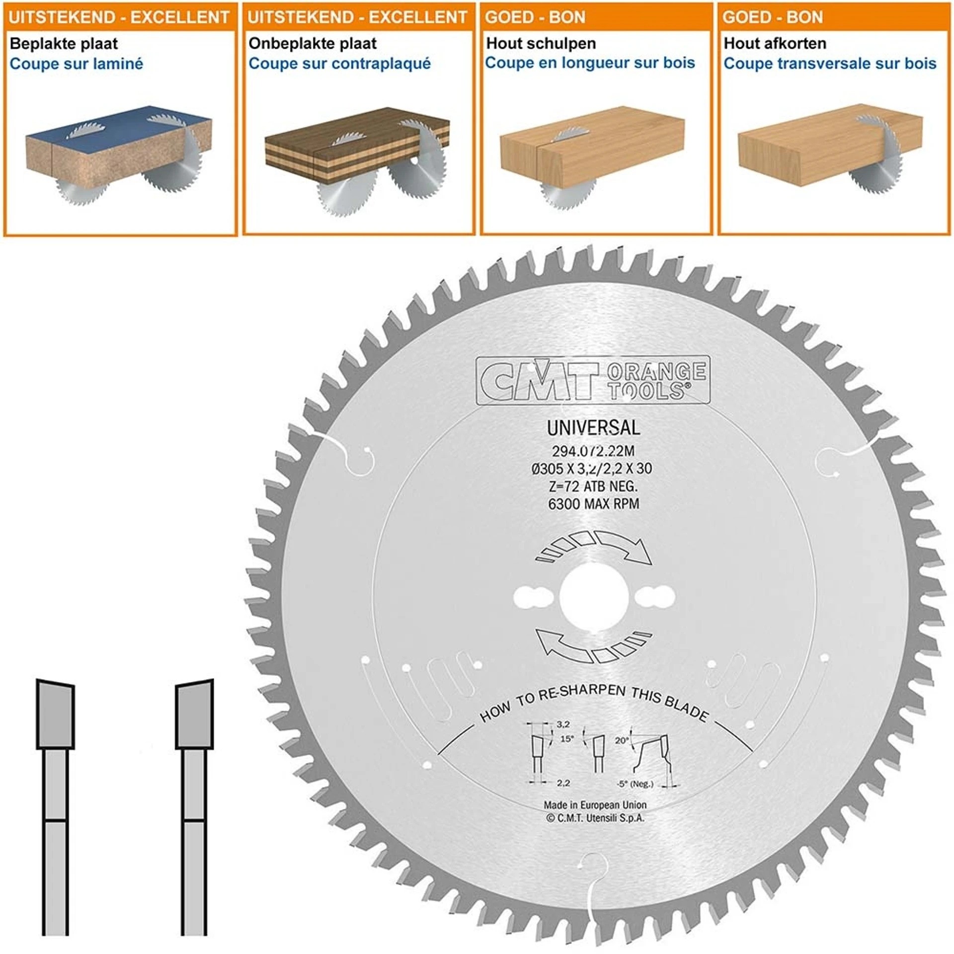 CMT 294.072.22M Lame de scie pour coupes transversales 305 x 30 x 72D