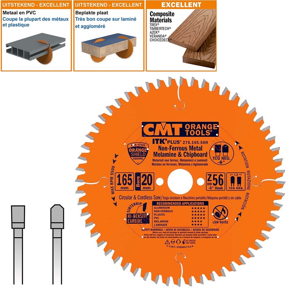 CMT 276.165.56H Lame de scie fine pour métaux non ferreux et matériaux durs 165 x 20 x 56T