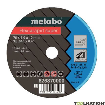 Metabo Accessoires 626870000 Meule à tronçonner Flexiarapid Super Inox 76 x 1,0 x 10 mm 5 pièces - 1