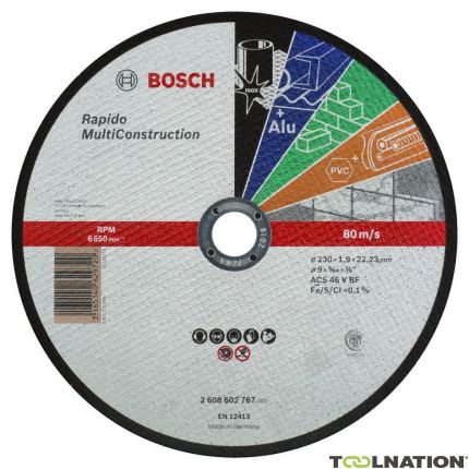 Bosch Bleu Accessoires 2608602767 Meule à tronçonner droite Rapido Multi Construction ACS 46 V BF, 230 mm, 1.9 mm - 1