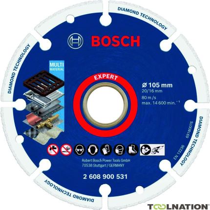Bosch Bleu Accessoires 2608900531 Expert Diamond Metal Wheel Disque à tronçonner 105 x 20/16 mm - 1