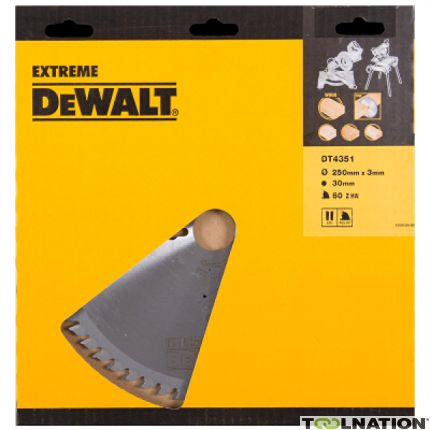 DeWalt Accessoires DT4351-QZ DT4351 HM Lame de scie 250 x 30 x 60T Denture alternee - 1