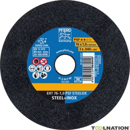 Pferd 69198287 Petit disque à tronçonner EHT 76x1.0x10 mm ligne droite SG STEELOX pour acier / acier inoxydable - 1