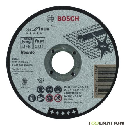 Bosch Bleu Accessoires 2608603490 'Meule à tronçonner droite idéal pour l''inox - Rapido A 60 W INOX BF, 115 mm, 1.0 mm' - 1