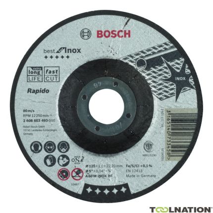 Bosch Bleu Accessoires 2608603493 'Disque à tronçonner courbé idéal pour l''inox - Rapido A 60 W INOX BF, 125 mm, 1.0 mm' - 1